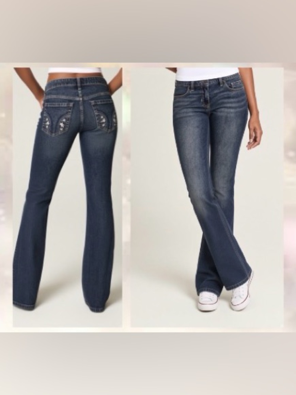 Slim Low Rise Y2K inspired Bootcut Jeans/ Embroidered Back Pockets/Dark Wash: 8S